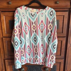 Avery Women's Geometric Lightweight Sweatshirt - Blue, Pink, White